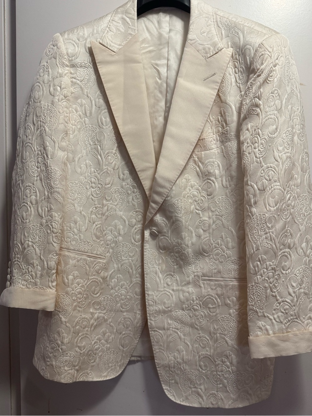 STITCHED Elegant 💯% Silk Ivory Embroidered Peak-Lapel Blazer Jacket Italy - 44